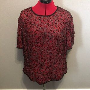 Vintage Papell Boutique Evening top Women's 2X formal sequins cocktail silk 100%